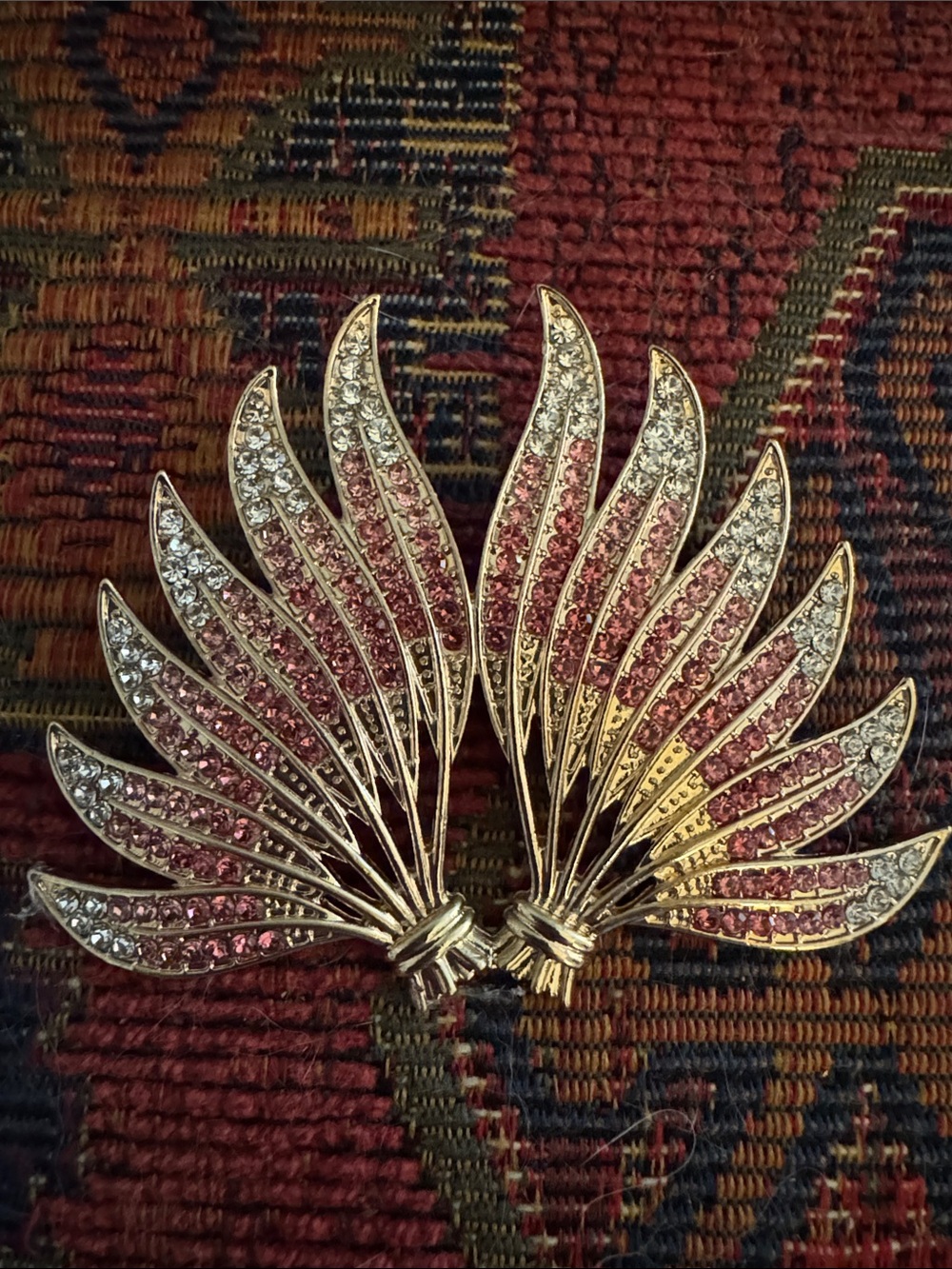 NWOT Gold-Tone Pink Crystal Wing Brooch Pair - Women Jewelry